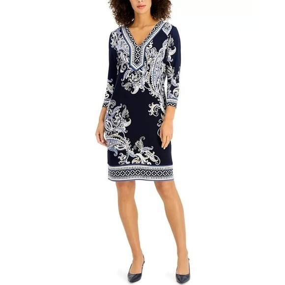 JM Collection Petite Printed Sheath Dress Intrepid Combo PXL - Picture 1 of 3